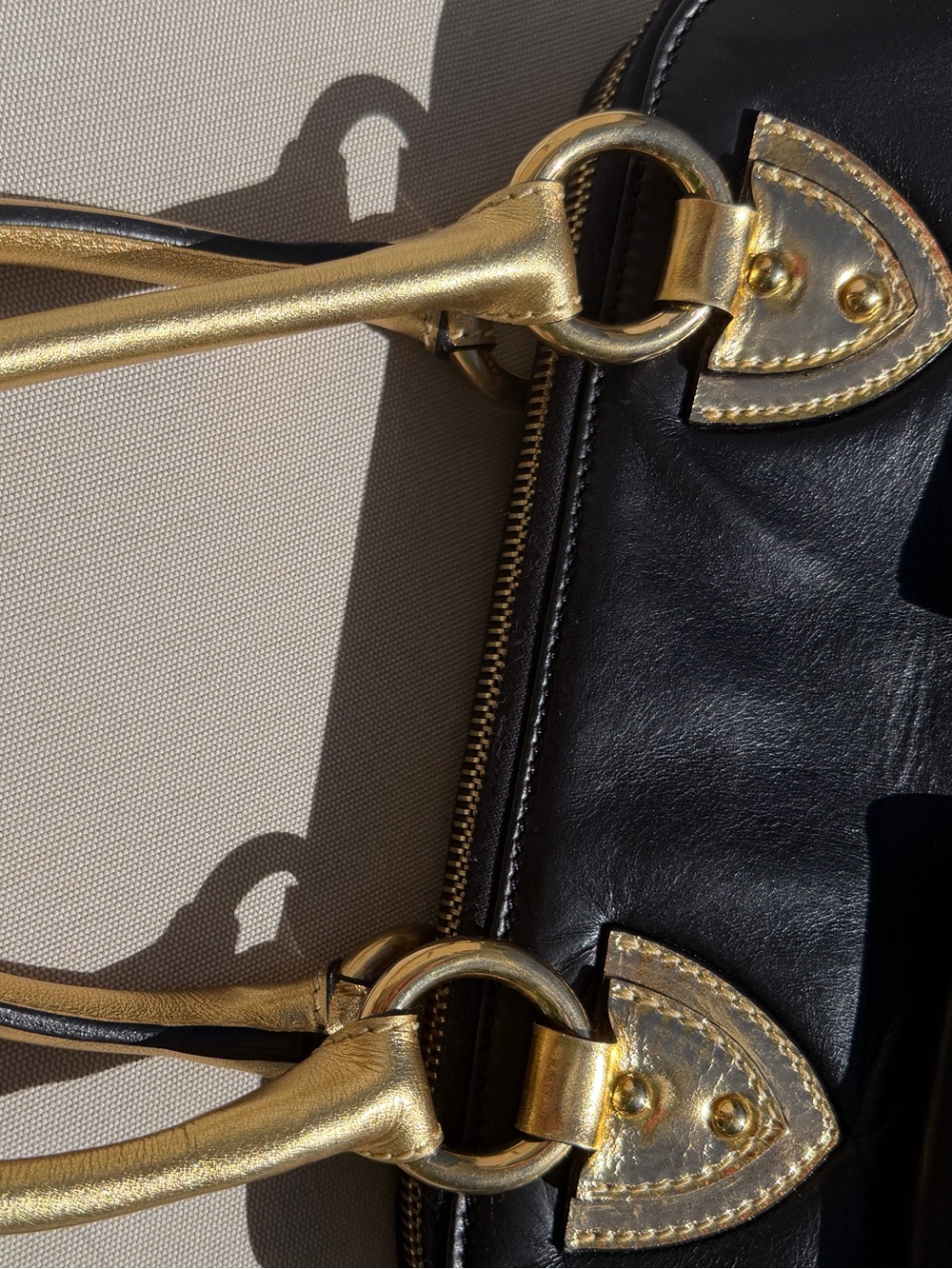 Marc Jacobs Rare Vintage Runway Black Lambskin Gold Metallic Satchel Bag - Picture 5 of 17